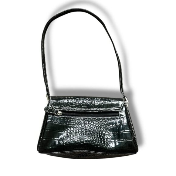Y2K Liz Claiborne Black Crocodile Embossed Faux Leather Purse Shoulder Bag - Picture 11 of 16